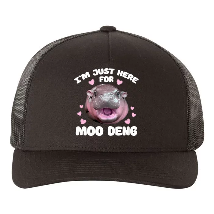 IM Just Here For Moo Deng Cute Baby Hippo Bouncy Souvenir Yupoong Adult 5-Panel Trucker Hat