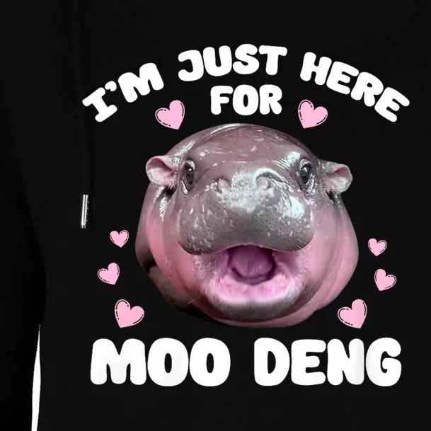 IM Just Here For Moo Deng Cute Baby Hippo Bouncy Souvenir Womens Funnel Neck Pullover Hood