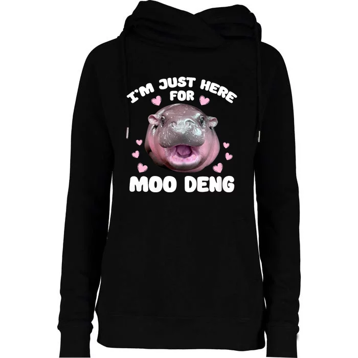 IM Just Here For Moo Deng Cute Baby Hippo Bouncy Souvenir Womens Funnel Neck Pullover Hood