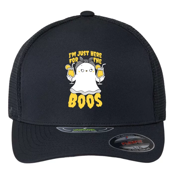 Im Just Here For The Boos Halloween Ghost Cute Funny Flexfit Unipanel Trucker Cap