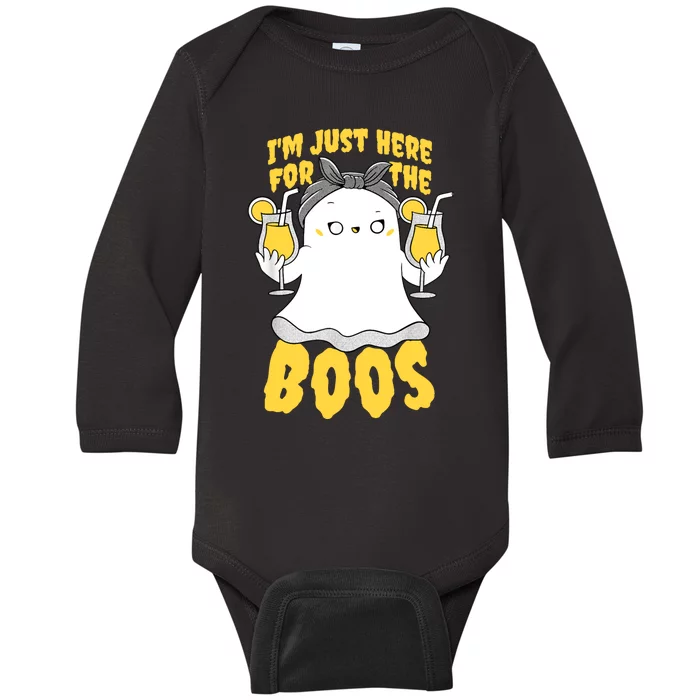 Im Just Here For The Boos Halloween Ghost Cute Funny Baby Long Sleeve Bodysuit