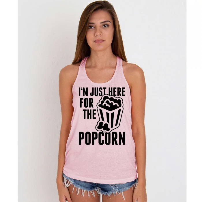 Im Just Here For The Popcorn Women's Knotted Racerback Tank