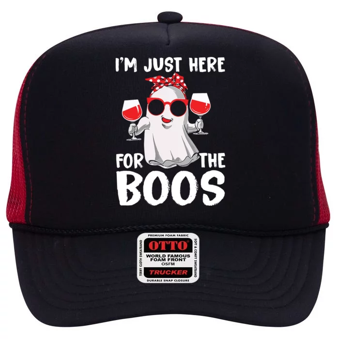 Im Just Here For The Boos Halloween Ghost Cute Funny Gift High Crown Mesh Trucker Hat