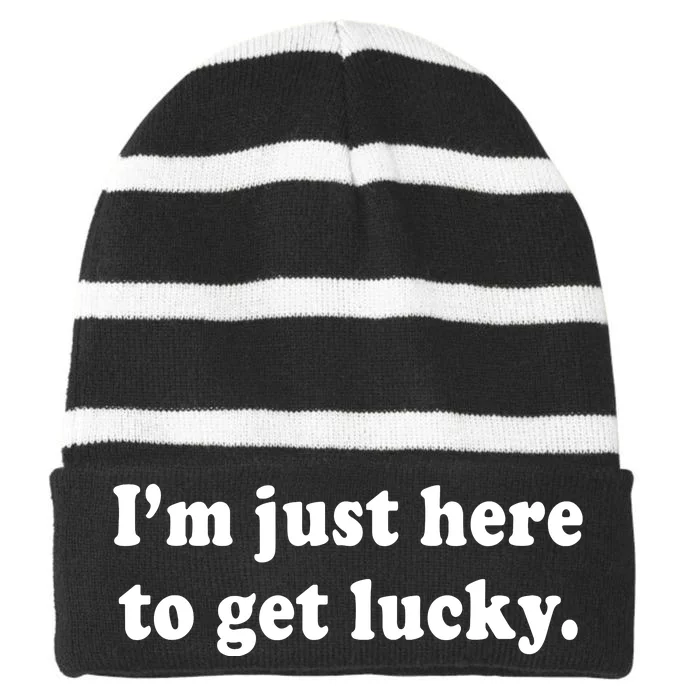 Im Just Here To Get Lucky Funny St Patricks Day Striped Beanie with Solid Band