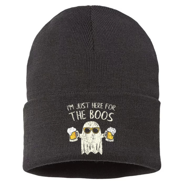 Im Just Here For The Boos Funny Gift Halloween Ghost Sustainable Knit Beanie