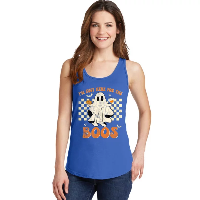 IM Just Here For The Boos Ghost Retro Groovy Halloween Ladies Essential Tank