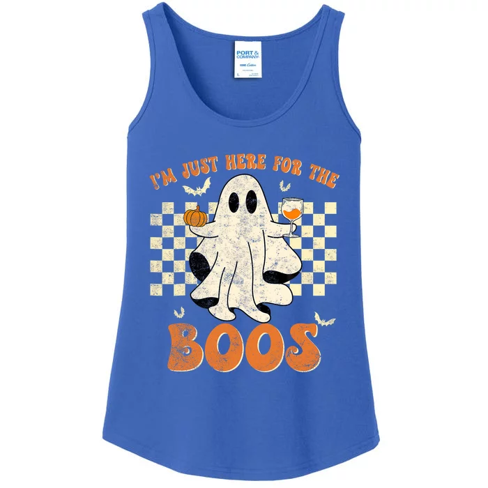 IM Just Here For The Boos Ghost Retro Groovy Halloween Ladies Essential Tank