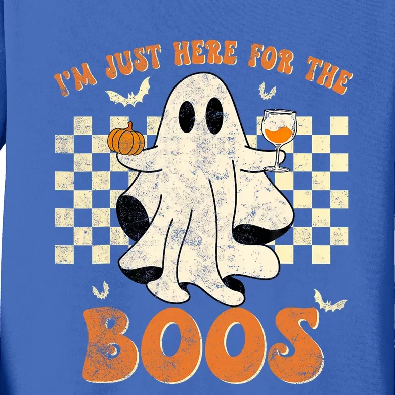 IM Just Here For The Boos Ghost Retro Groovy Halloween Kids Long Sleeve Shirt