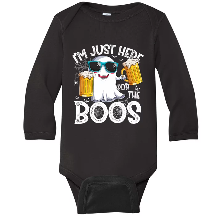 IM Just Here For The Boos Funny Halloween Ghost Baby Long Sleeve Bodysuit