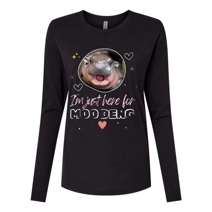 IM Just Here For Moo Deng Bouncy Souvenir Womens Cotton Relaxed Long Sleeve T-Shirt