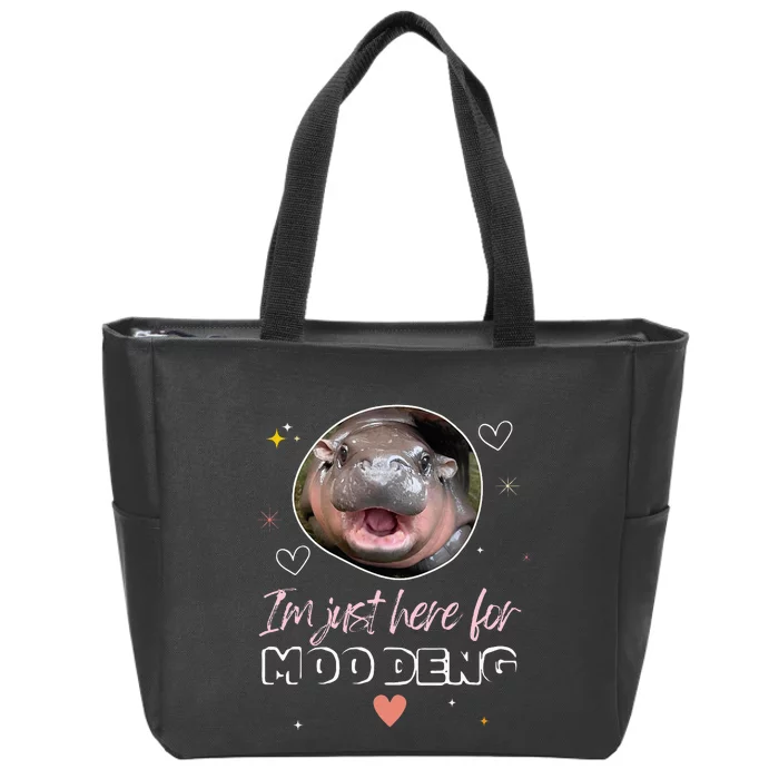 IM Just Here For Moo Deng Bouncy Souvenir Zip Tote Bag