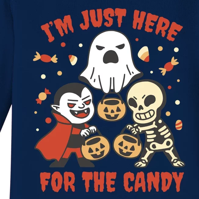 I'm Just Here For The Candy Halloween Costume Funny Baby Long Sleeve Bodysuit