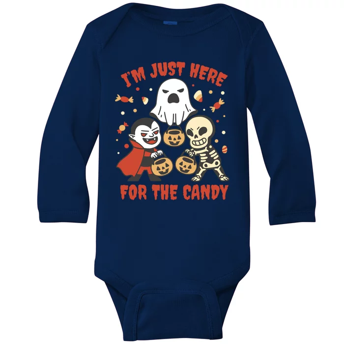 I'm Just Here For The Candy Halloween Costume Funny Baby Long Sleeve Bodysuit