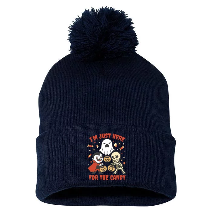 I'm Just Here For The Candy Halloween Costume Funny Pom Pom 12in Knit Beanie