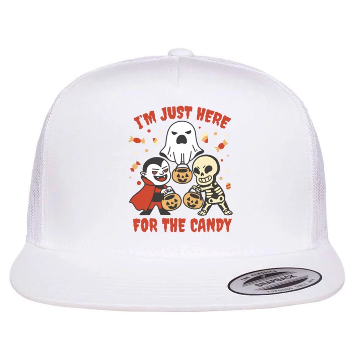 I'm Just Here For The Candy Halloween Costume Funny Flat Bill Trucker Hat