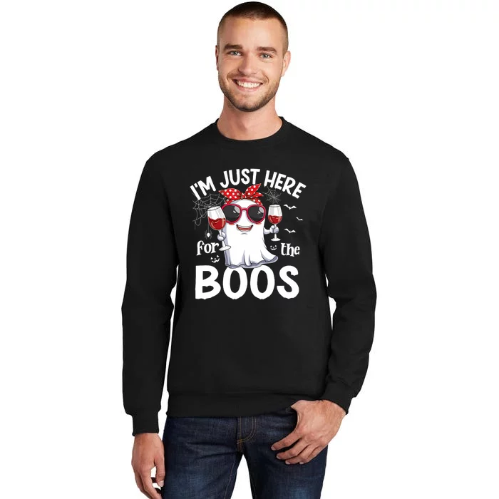 IM Just Here For The Boos Funny Halloween Women Ghost Wine Sweatshirt