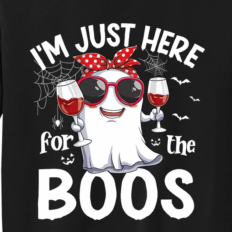 IM Just Here For The Boos Funny Halloween Women Ghost Wine Sweatshirt