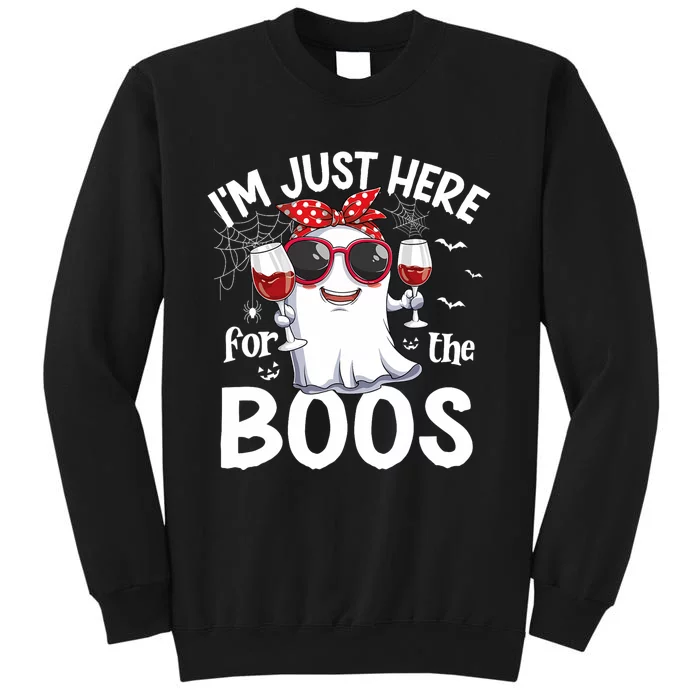 IM Just Here For The Boos Funny Halloween Women Ghost Wine Sweatshirt