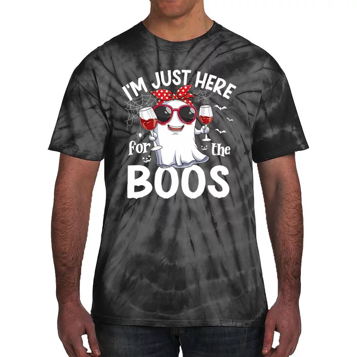 IM Just Here For The Boos Funny Halloween Women Ghost Wine Tie-Dye T-Shirt