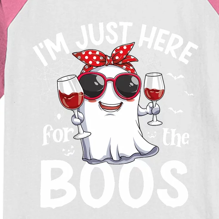 IM Just Here For The Boos Funny Halloween Women Ghost Wine Kids Colorblock Raglan Jersey