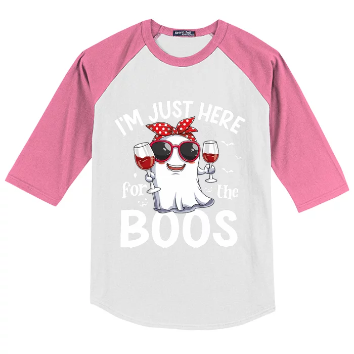 IM Just Here For The Boos Funny Halloween Women Ghost Wine Kids Colorblock Raglan Jersey