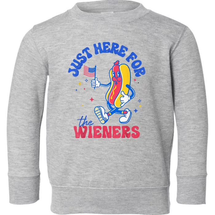 IM Just Here For The Wieners Funny Fourth Of July Hot Dog Toddler Sweatshirt