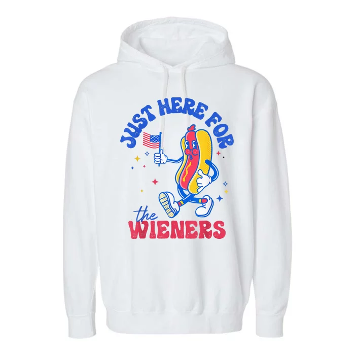 IM Just Here For The Wieners Funny Fourth Of July Hot Dog Garment-Dyed Fleece Hoodie