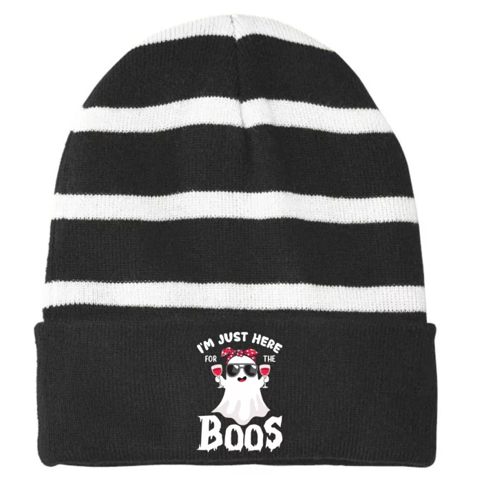 IM Just Here For The Boos Cute Ghost Women Funny Halloween Striped Beanie with Solid Band