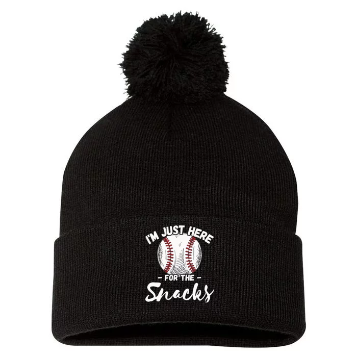 I'm Just Here For The Snacks Funny Baseball League Pom Pom 12in Knit Beanie