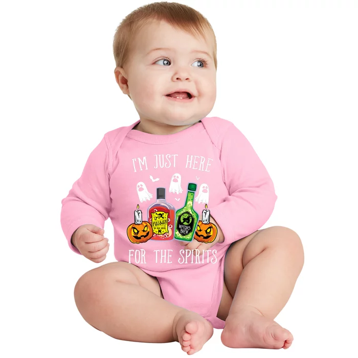 IM Just Here For The Spirits Bar Pub Bartender Halloween Baby Long Sleeve Bodysuit