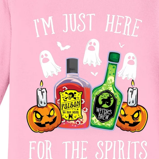 IM Just Here For The Spirits Bar Pub Bartender Halloween Baby Long Sleeve Bodysuit