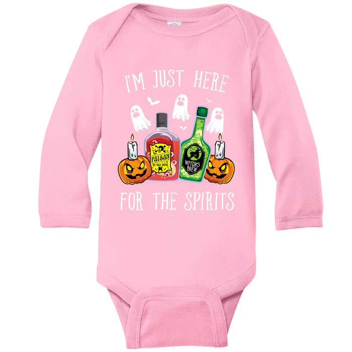 IM Just Here For The Spirits Bar Pub Bartender Halloween Baby Long Sleeve Bodysuit