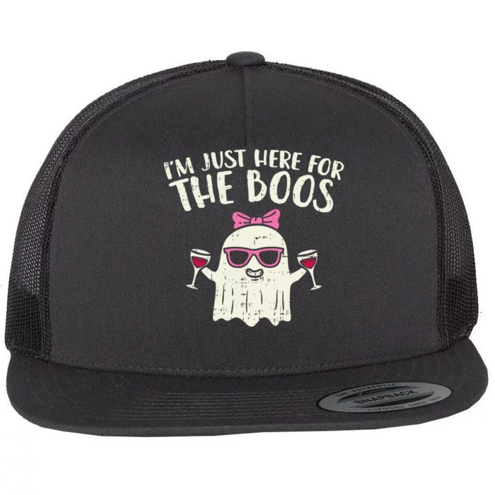 Im Just Here For The Boos Funny Halloween Costume For Women Flat Bill Trucker Hat