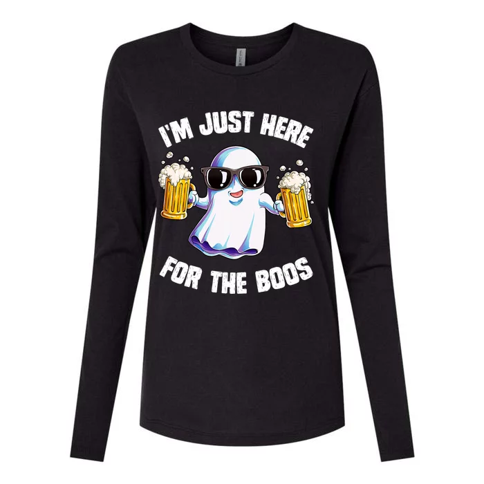 IM Just Here For The Boos Funny Halloween Ghost Womens Cotton Relaxed Long Sleeve T-Shirt