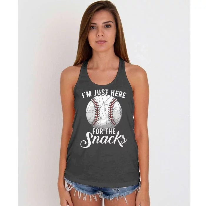 Im Just Here For The Snacks Funny Fantasy Baseball League Women's Knotted Racerback Tank