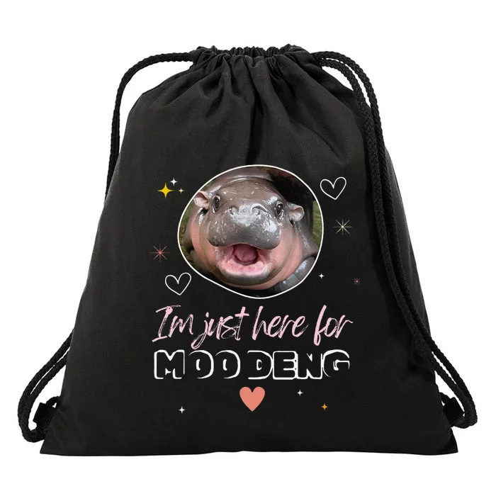 IM Just Here For Moo Deng Bouncy Souvenir Cute Baby Hippo Drawstring Bag