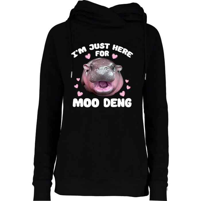 IM Just Here For Moo Deng Cute Baby Hippo Bouncy Souvenir Womens Funnel Neck Pullover Hood