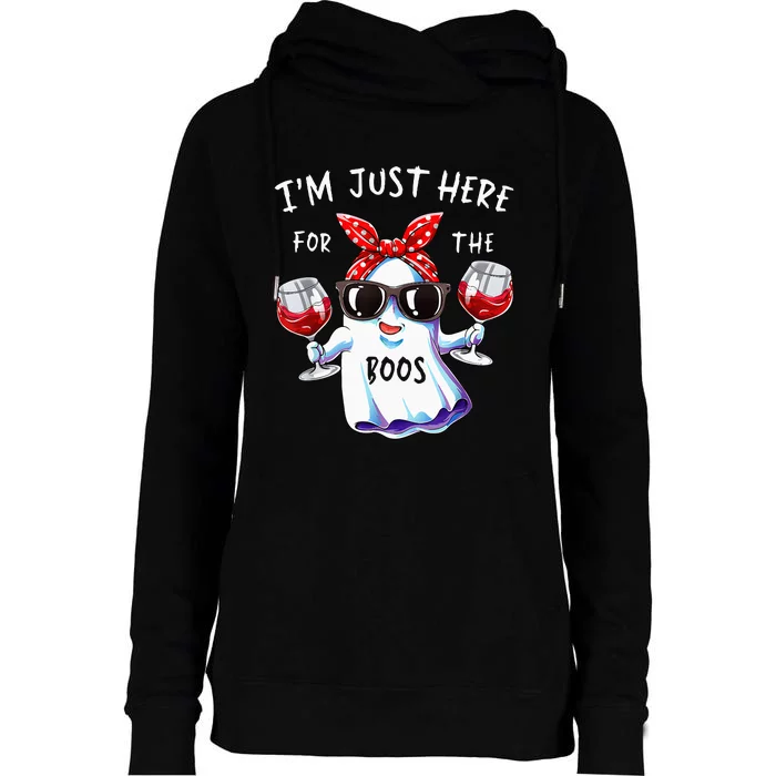 Im Just Here For The Boos Ghost Halloween Funny Novelty Womens Funnel Neck Pullover Hood