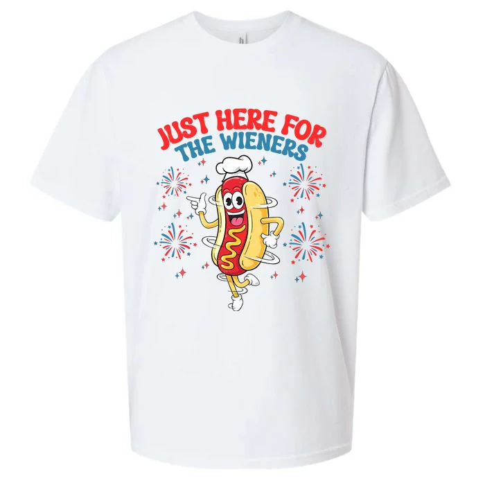 IM Just Here For The Wieners 4th Of July Hot Dog Sueded Cloud Jersey T-Shirt