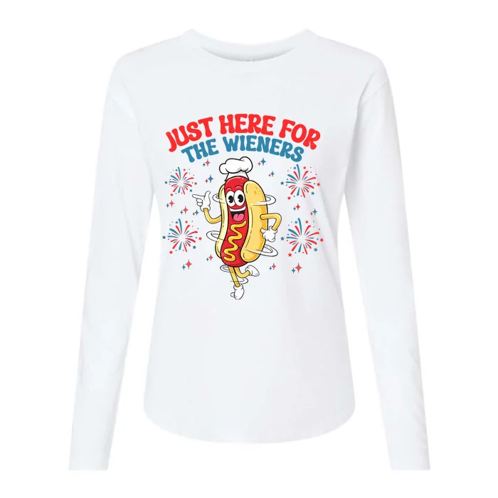 IM Just Here For The Wieners 4th Of July Hot Dog Womens Cotton Relaxed Long Sleeve T-Shirt