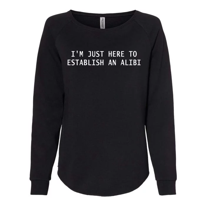 IM Just Here To Establish An Alibi Funny Womens California Wash Sweatshirt