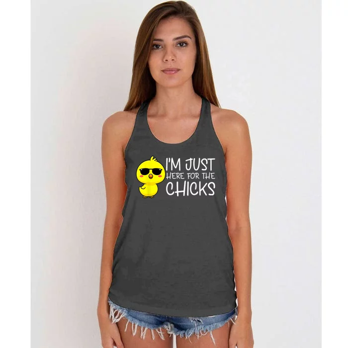 Im Just Here For The Chicks Cute Funny Easter Day Women's Knotted Racerback Tank