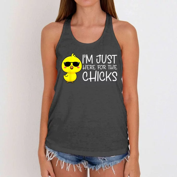 Im Just Here For The Chicks Cute Funny Easter Day Women's Knotted Racerback Tank