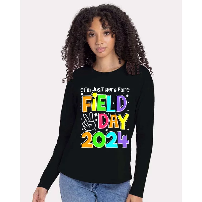 IM Just Here For Field Day Orange Yellow Red Blue Teacher Womens Cotton Relaxed Long Sleeve T-Shirt