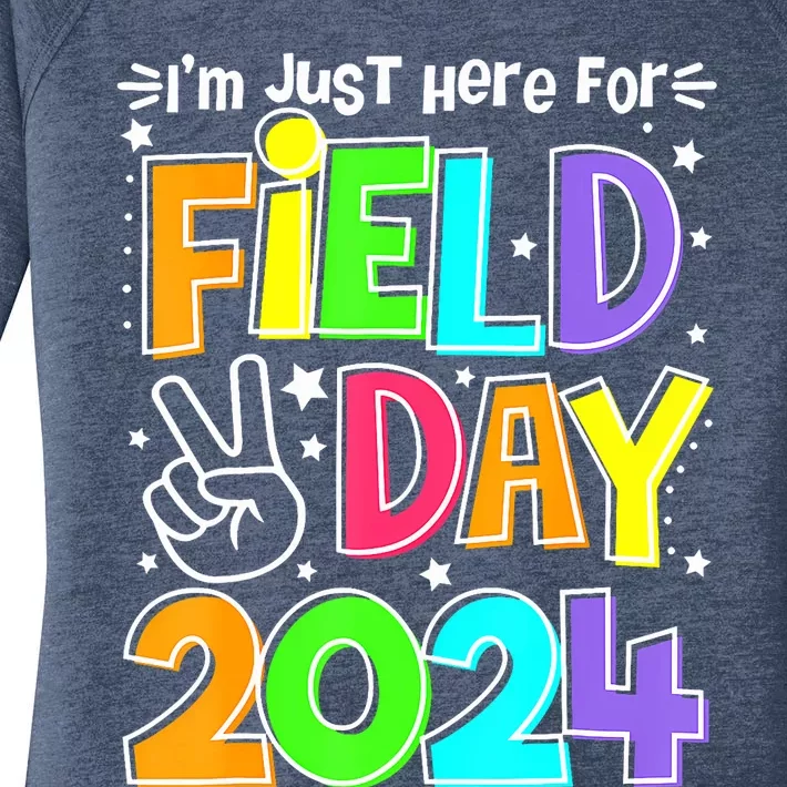 IM Just Here For Field Day Orange Yellow Red Blue Teacher Women's Perfect Tri Tunic Long Sleeve Shirt