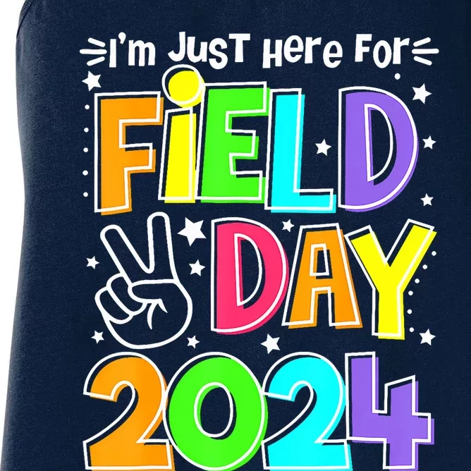 IM Just Here For Field Day Orange Yellow Red Blue Teacher Women's Racerback Tank