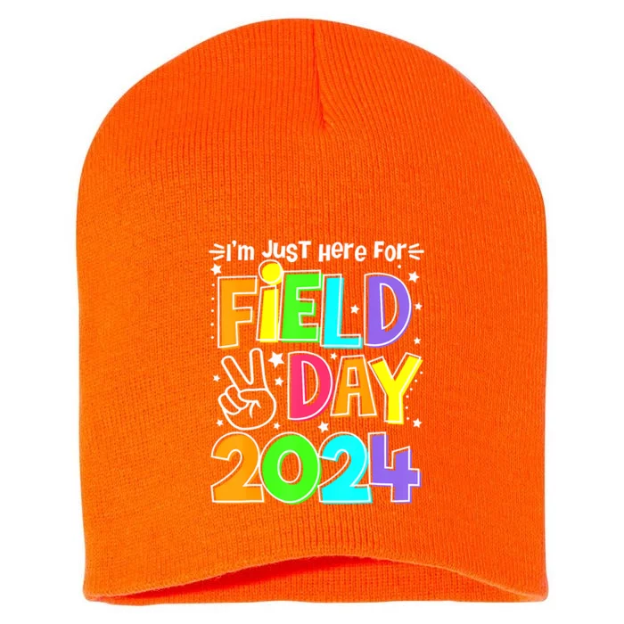 IM Just Here For Field Day Orange Yellow Red Blue Teacher Short Acrylic Beanie