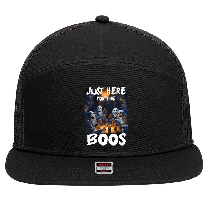 Im Just Here For The Boos Ghost Funny Halloween 7 Panel Mesh Trucker Snapback Hat