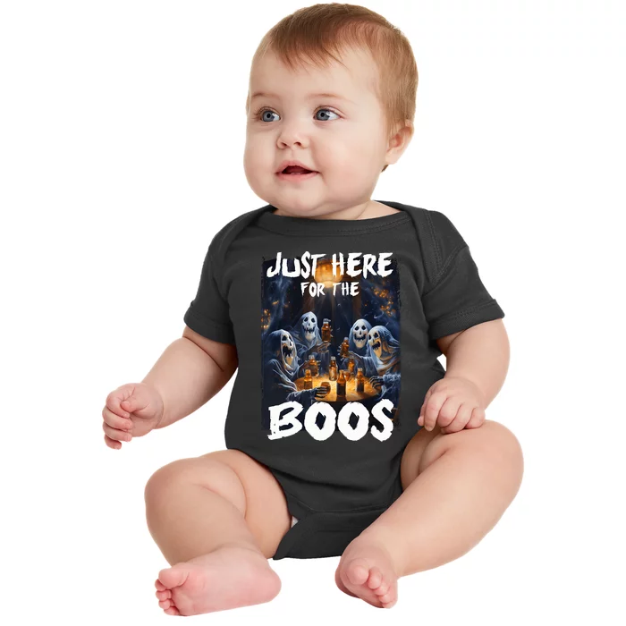 Im Just Here For The Boos Ghost Funny Halloween Baby Bodysuit