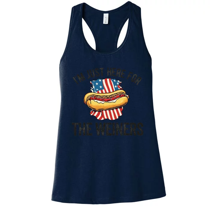 Im Just Here For Weiners Funny 4th July Hot Dog Sausage Gift Women's Racerback Tank